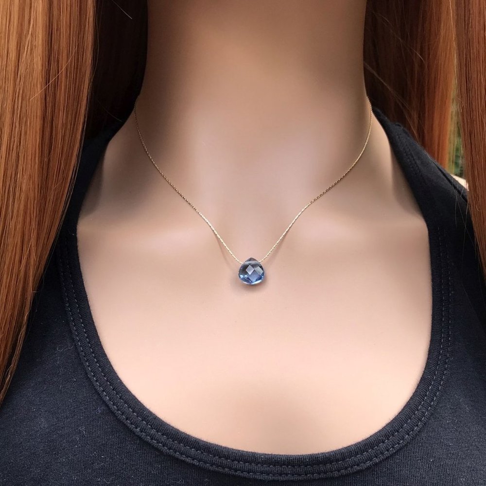 Blue Topaz choker necklace, 14k gold filled